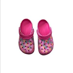 CROCS Women’s Pink Floral Tropical Yellow Green‎ & Pink Palm Leaves Size 4